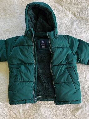 Kids Hooded Puffer Jacket in Deep Teal Green